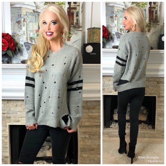 LAST 1! 💕Gray and Black Distressed Sweater - Picture 3 of 6